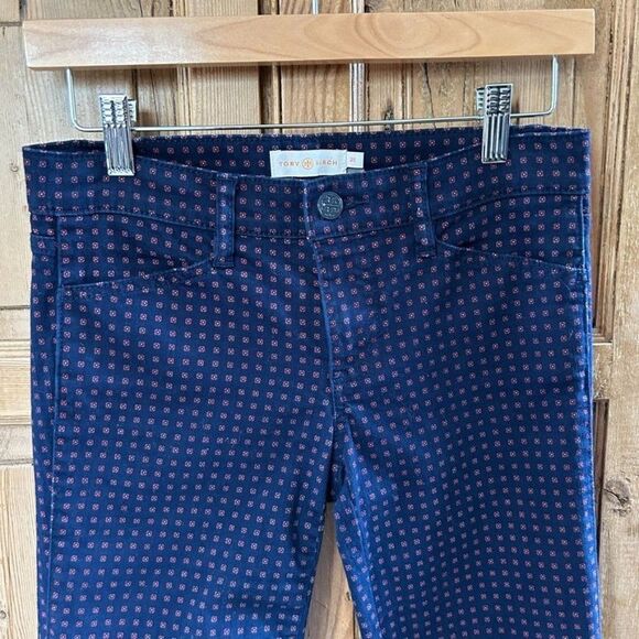 Tory Burch 25 Navy‎ Blue Red Skinny Pants Jeans Printed Dotted - Picture 2 of 14